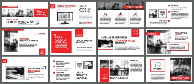 Red and white element for slide infographic on background. Prese