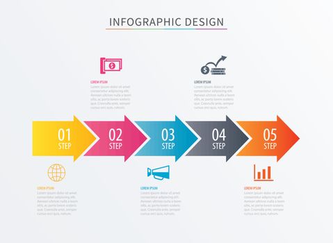 Infographics arrow number 5 step template. Vector Process chart 