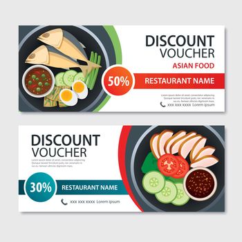 Discount voucher asian food template design. Thailand set 