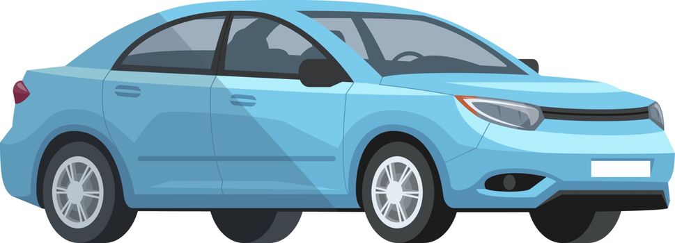 Blue car semi flat RGB color vector illustration