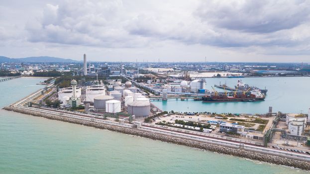 Aerial view of petrochemical plant or refinery plant at Map Ta Phut