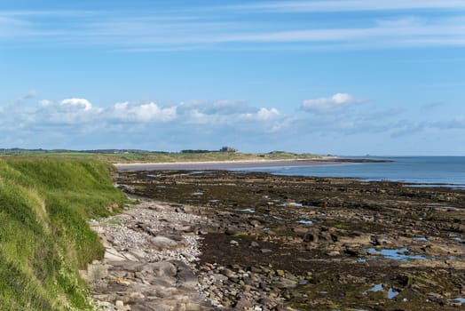 Bamburgh Castle viewed from the coast