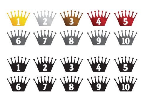 Ranking crown icon set ( from 1st to 10th place)