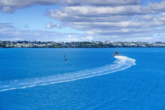 Ferry Curving Toward Coast of Bermuda