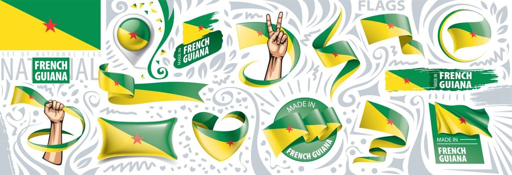 Vector set of the national flag of French Guiana in various creative designs