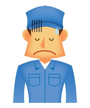 Young asian (Japanese, Korean etc.) blue collar worker (upper body) vector illustration (engineer,repairman,mechanic,delivery man etc.) / disappointment