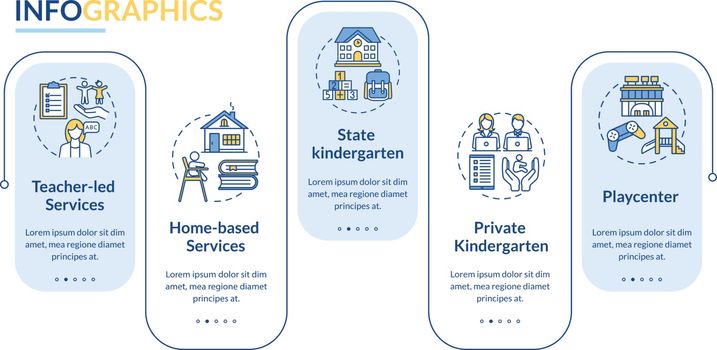 Preschool center types vector infographic template