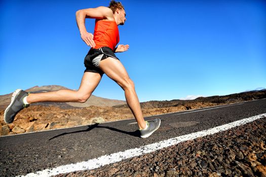 Runner man running sprinting for success on run