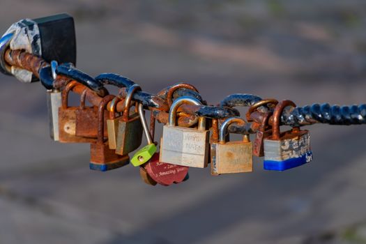 Old rusty Love Lock padlocks