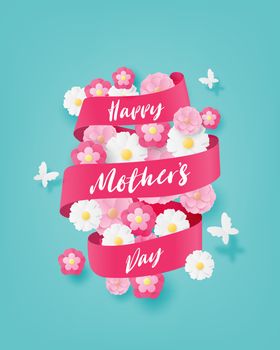Happy mother's day greeting card or poster with flower and butte