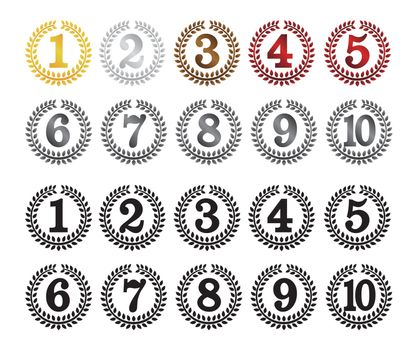 wreath frame ranking illustration set . from 1st place to 10th place. Color version and black version.