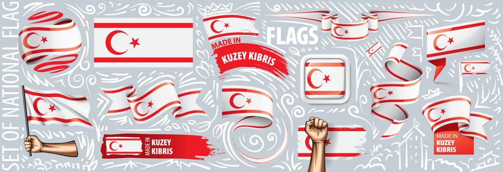 Vector set of the national flag of Northern Cyprus in various creative designs