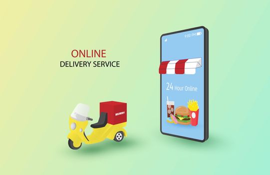 Online delivery service concept. Online order on mobile and deli