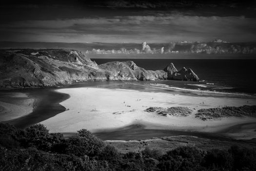 Three Cliffs Bay on the Gower Peninsular West Glamorgan Wales UK