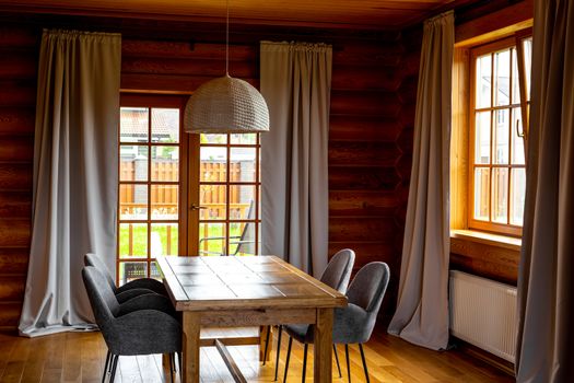 Cozy interior design of a wooden cottage