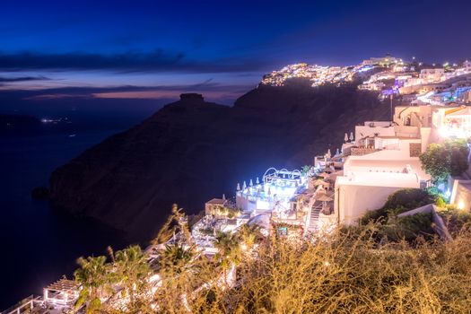 The capital of the island of Santorini Thira at night.