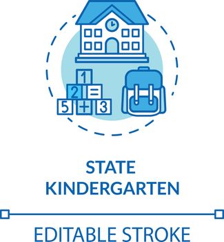 Toddlers state kindergarten concept icon. School counselor. Early childhood. Elementary education idea thin line illustration. Vector isolated outline RGB color drawing. Editable stroke