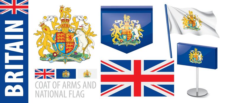 Vector coat of Arms and national flag of Britain