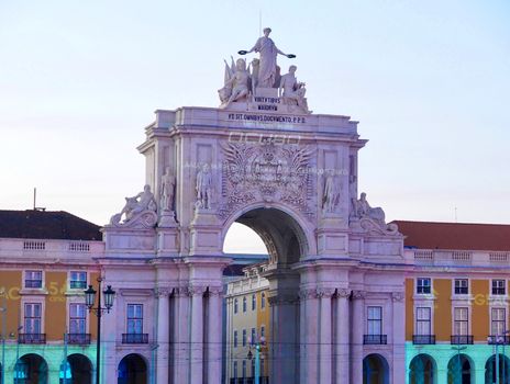 Lisbon, Portugal-05/27/2019: Arco da Rua Augusta at Praca do Comercio