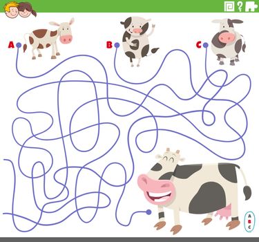 educational maze game with cartoon calves and cow