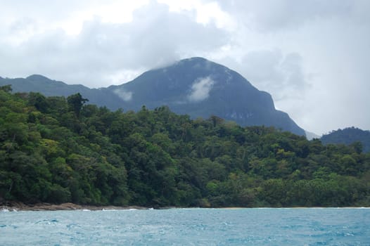 Mountain formation with trees and sea at Puerto Princesa, Palawa