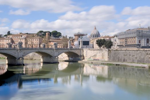 Saint Peter Basilica in the Vatican, from across the Tiber river