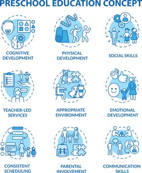 Children preschool education concept icons set