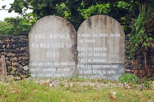 Ten commandments stone tablet in Bohol, Philippines.