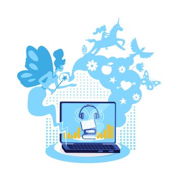 Audiobook on computer flat concept vector illustration
