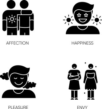 Positive and negative emotions black glyph icons set on white space