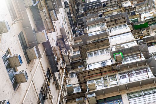 Run Down Living Quarters in Hong Kong. Crowded Residential Apart