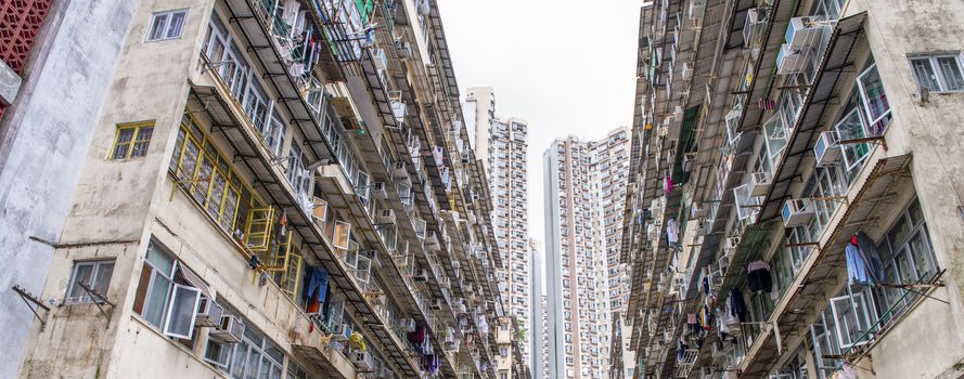 Run Down Living Quarters in Hong Kong. Crowded Residential Apart