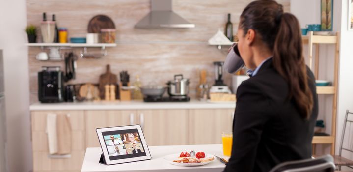 Video conference in kitchen