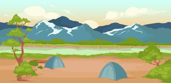 Campground flat color vector illustration