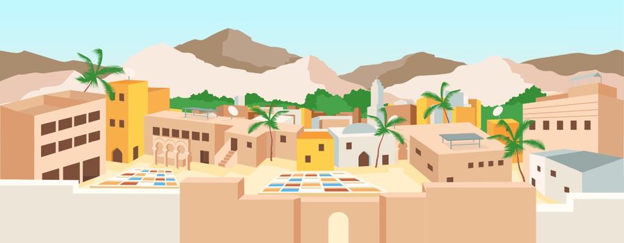 Tunisian medina flat color vector illustration