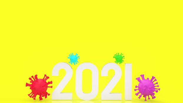 virus multi colour and number 2021  on yellow background for med