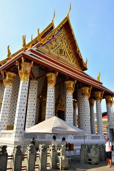 Wat Arun temple facade in Bangkok, Thailand