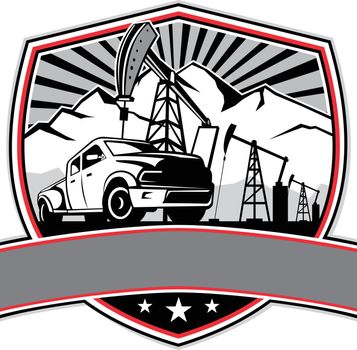 Pick-up Truck and Oil Derrick Shield Badge Retro