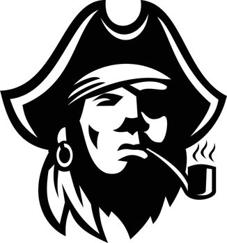 Pirate or Buccaneer Smoking Pipe Retro Black and White