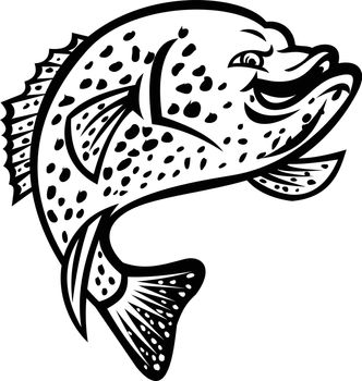 Crappie Fish Jumping Up Mascot Black and White