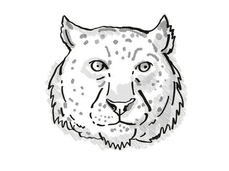 snow leopard Endangered Wildlife Cartoon Retro Drawing