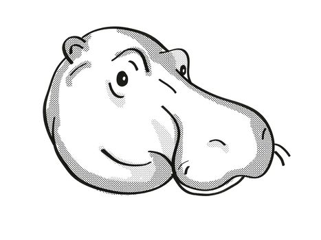 Common hippopotamus or Hippopotamus amphibius Endangered Wildlife Cartoon Mono Line Drawing