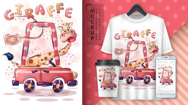 Giraffe travel poster and merchandising