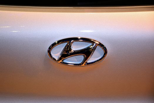 Hyundai emblem at Manila International Auto Show in Pasay, Phili