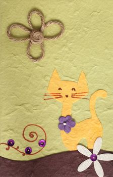 Papercraft Cat and flower background