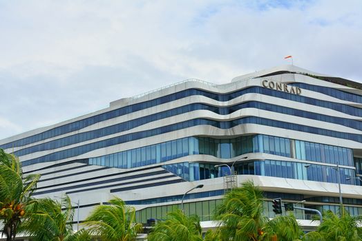 Conrad hotel facade in Pasay, Philippines