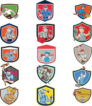 Plumber Mascot Crest Cartoon Set