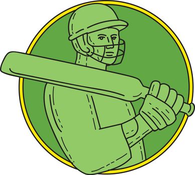 Cricket Player Batsman Circle Mono Line