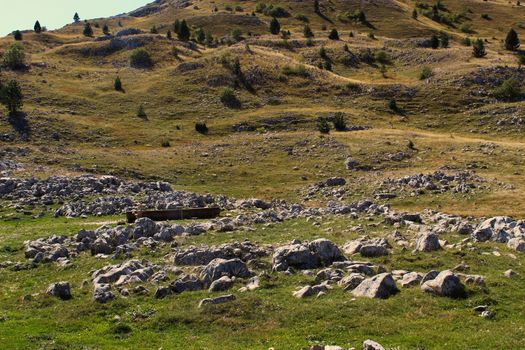 A place where cattle (cows, sheep, goats, wild animals, etc.) drink water. Rocky part of Bjelasnica mountain, Bosnia and Herzegovina.
