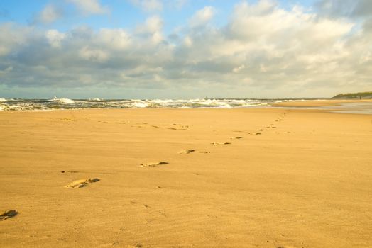 lonesome beach of the Baltic Sea with human track